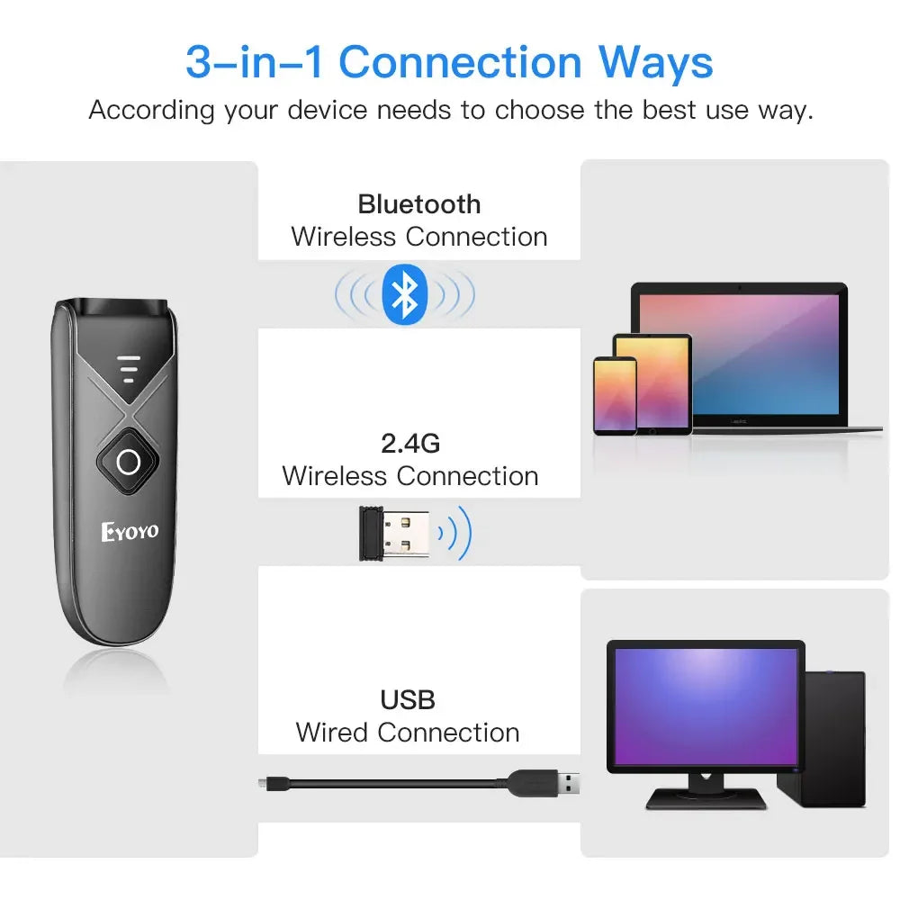Kabelloser 1D 2D Barcode Scanner Bluetooth USB