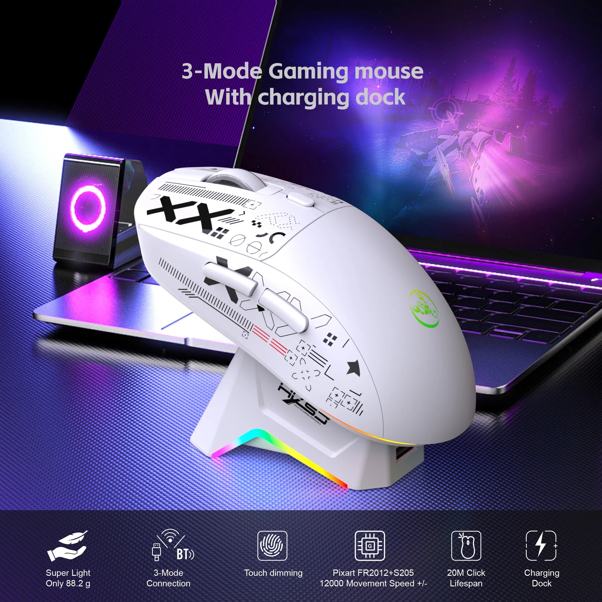 Kabellose RGB Gaming-Maus mit Magnet-Ladestation