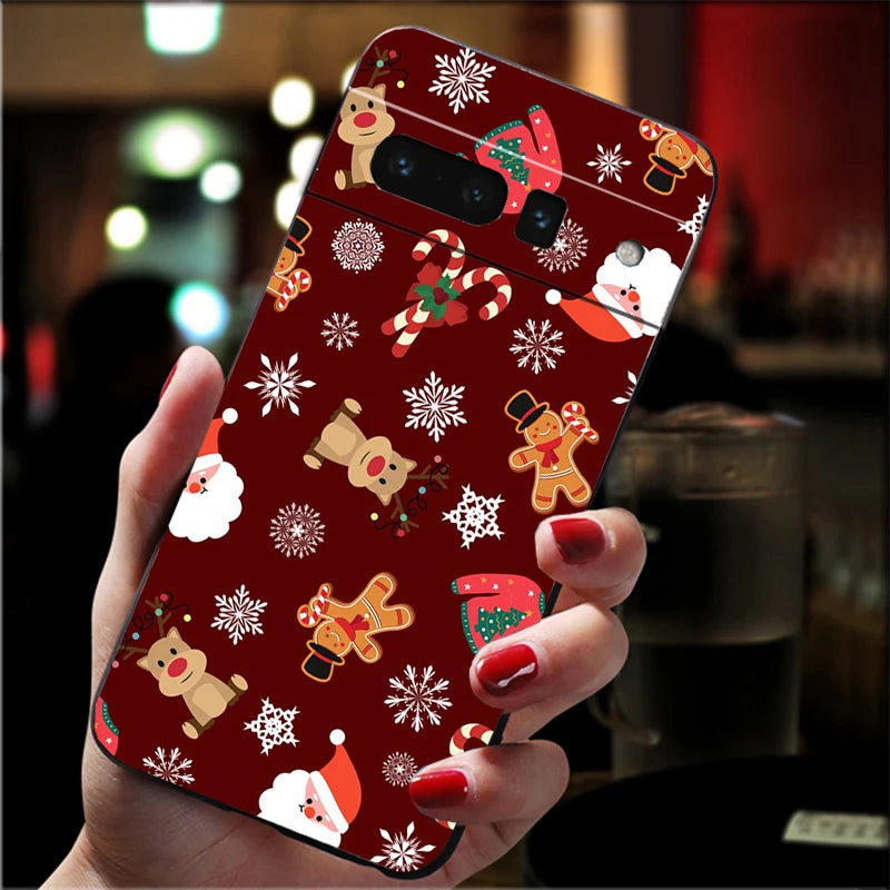 Aesthetic Christmas silicone case for Google Pixel 8, 9 and 10. Flexible, shockproof, protective soft TPU case.