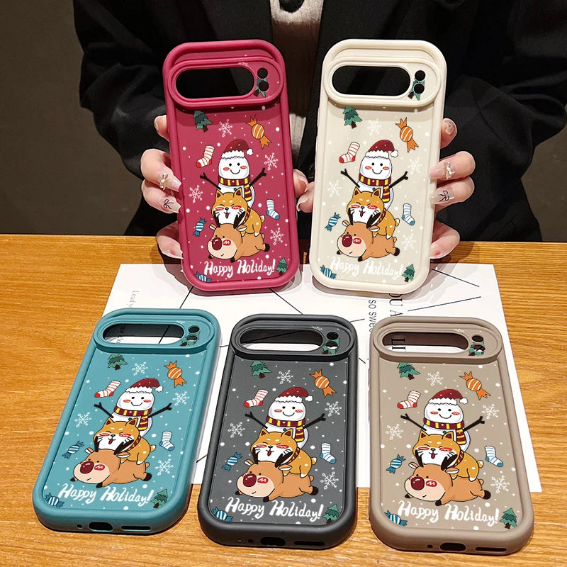 Weiche Weihnachts TPU Hülle für Google Pixel 8 und 9 Serie stoßfest flexibel rutschfest langlebig passgenau weihnachtliches Silikon Case