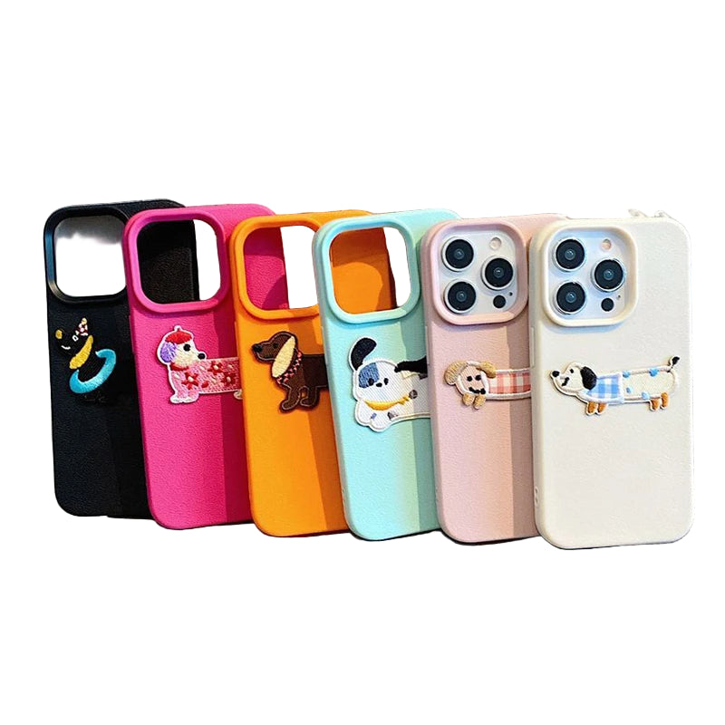 Süße 3D Hund Handyhülle mit Stickerei für iPhone