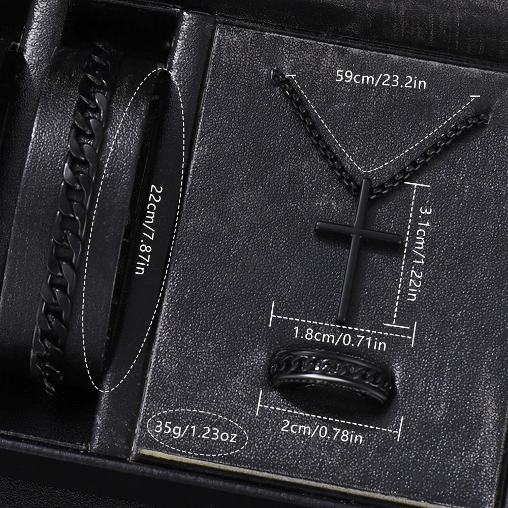 4 teiliges Herren Geschenkbox-Uhrenset – Quarzuhr, Armband, Halskette & Ring, Trendiges Business