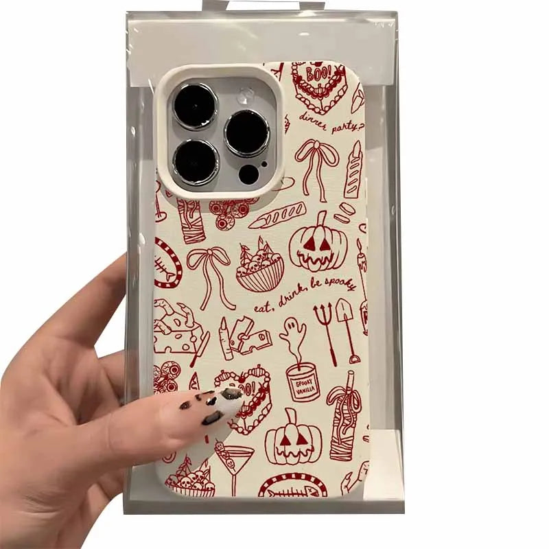 Kürbis Geist Lederhülle für iPhone 16-14 Modelle