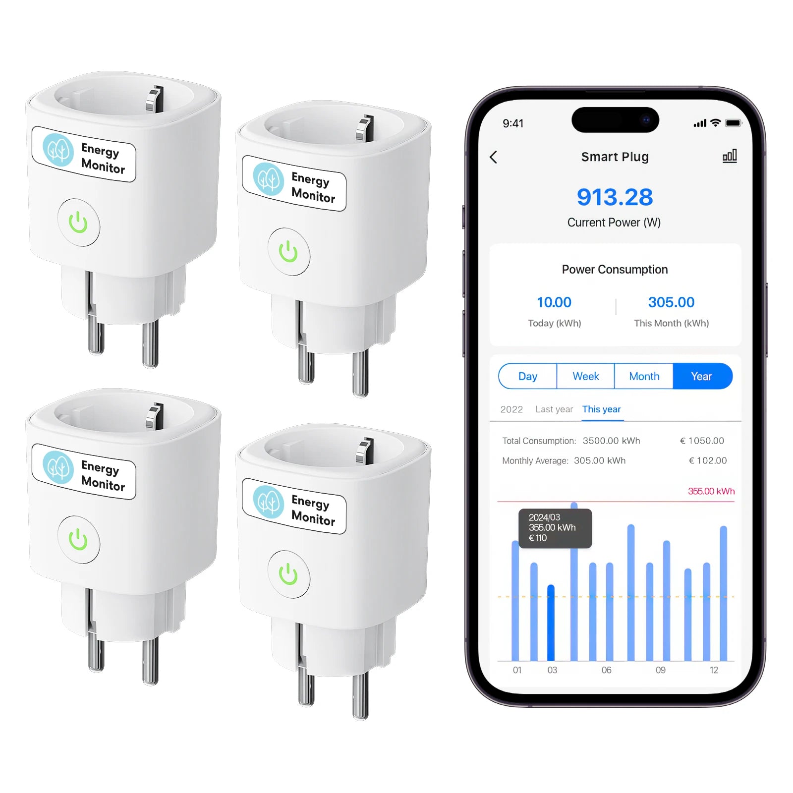 Smart Wi-Fi socket EU with energy monitoring