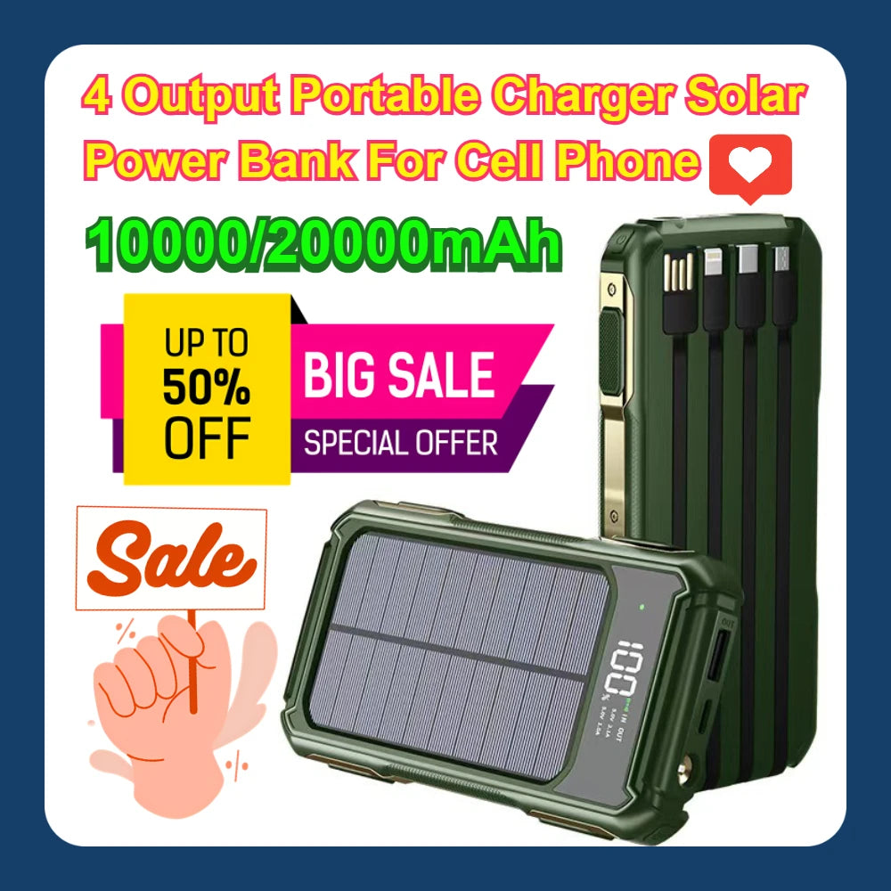 Solar Power Bank 20000mAh 4-port USB Charger