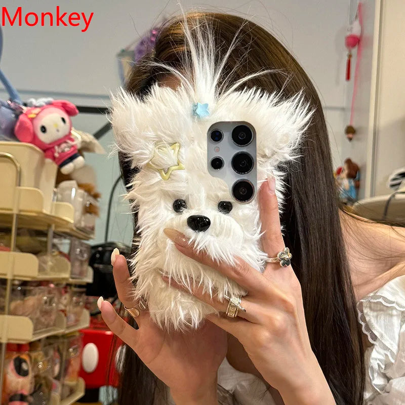 Flauschige Welpenhülle mit Schleife für Samsung