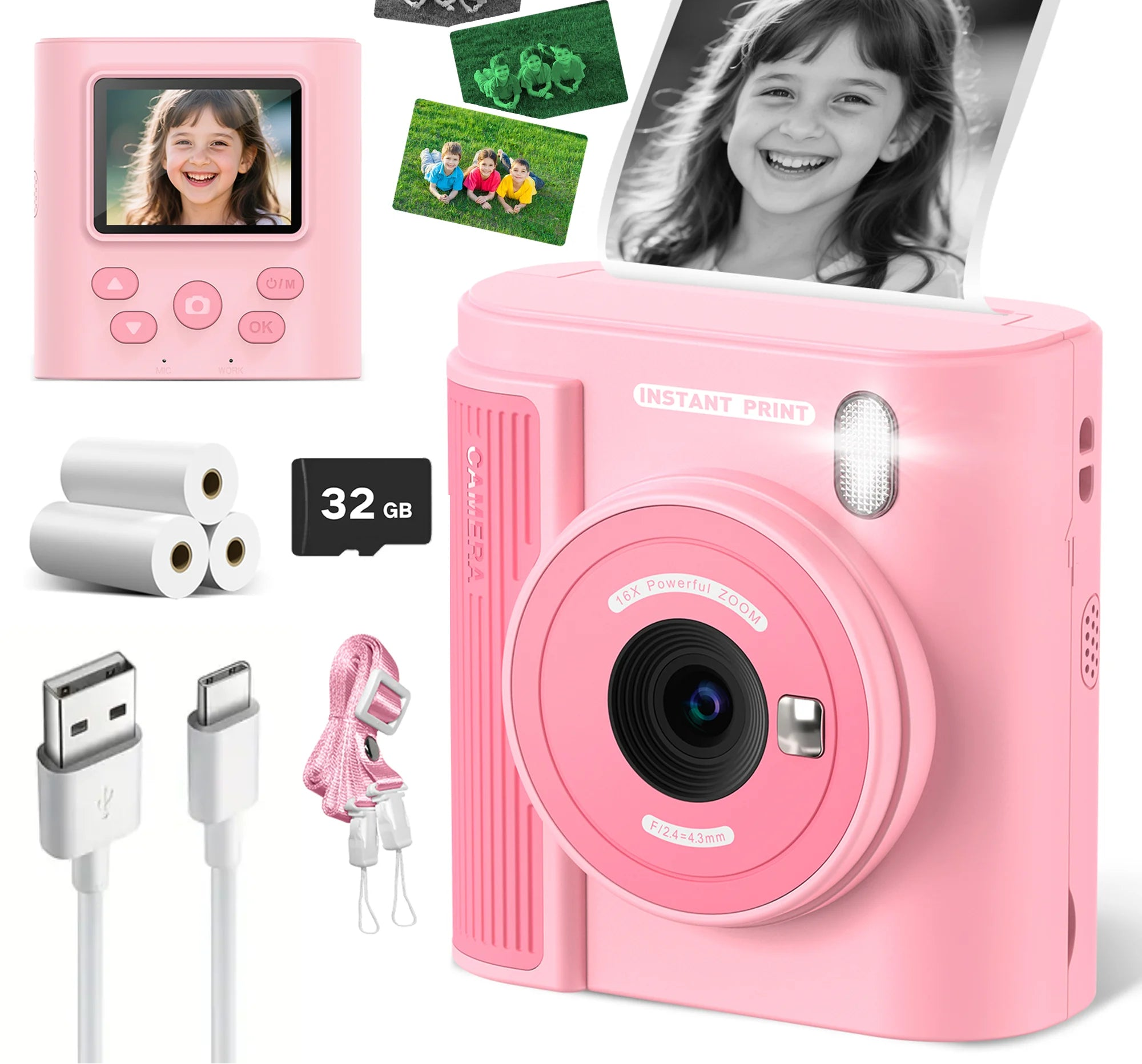 Kinder-Druckkamera 1080P HD mit Druckpapier & 32 GB