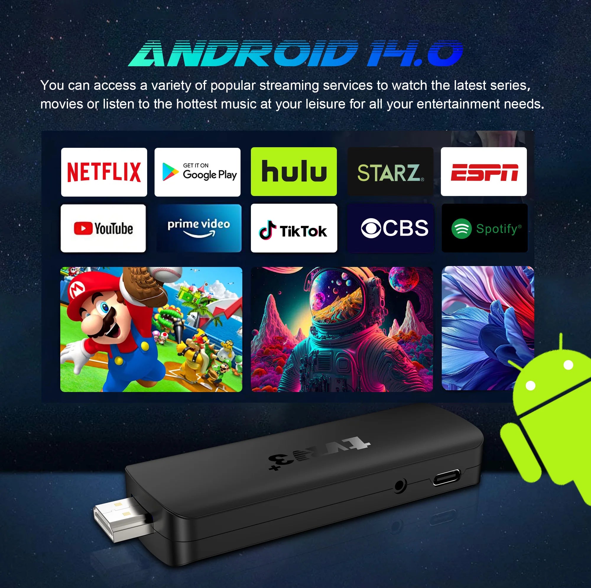 4K Android TV Stick with WiFi6 and voice control