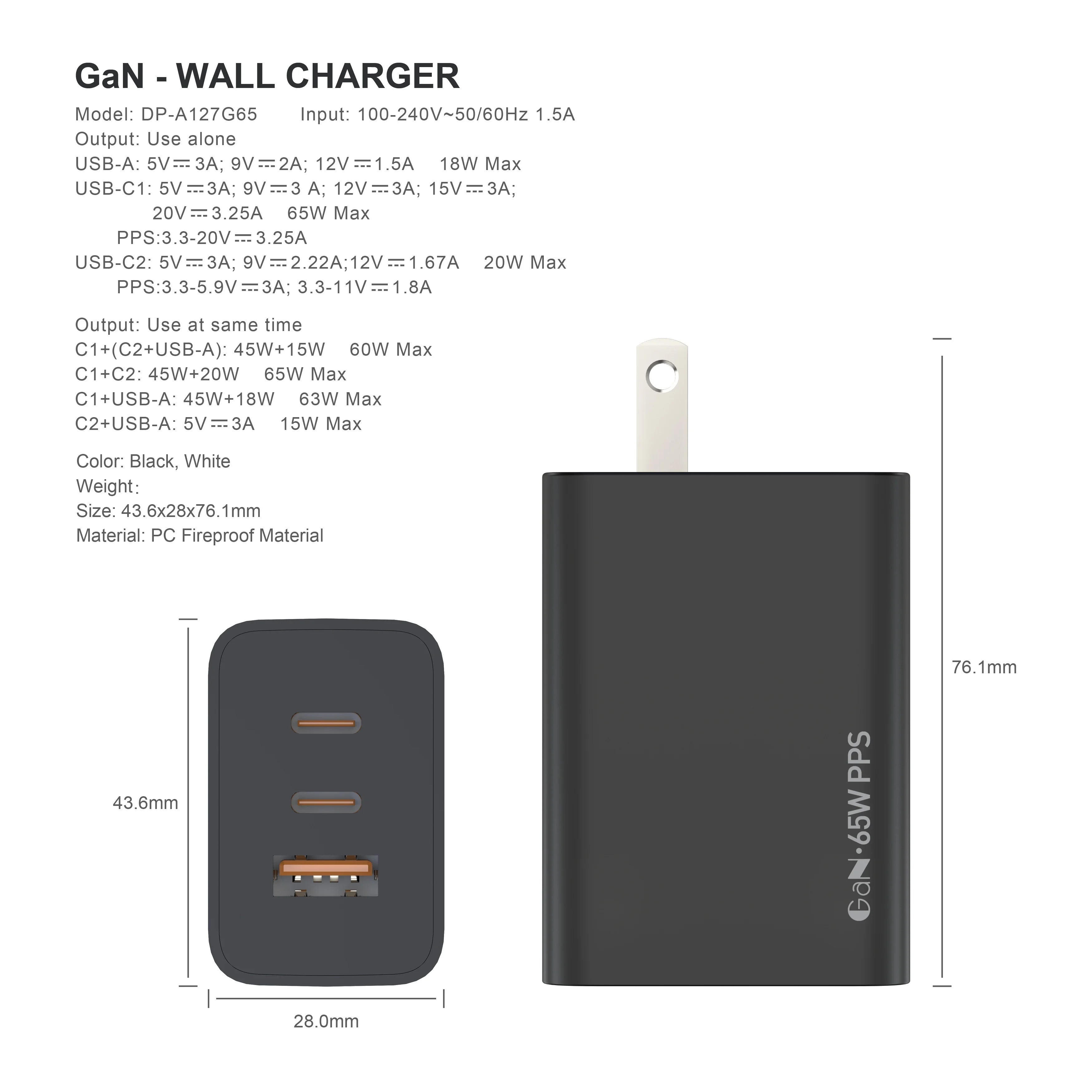 Ladegerät 65W USB C+A Adapter