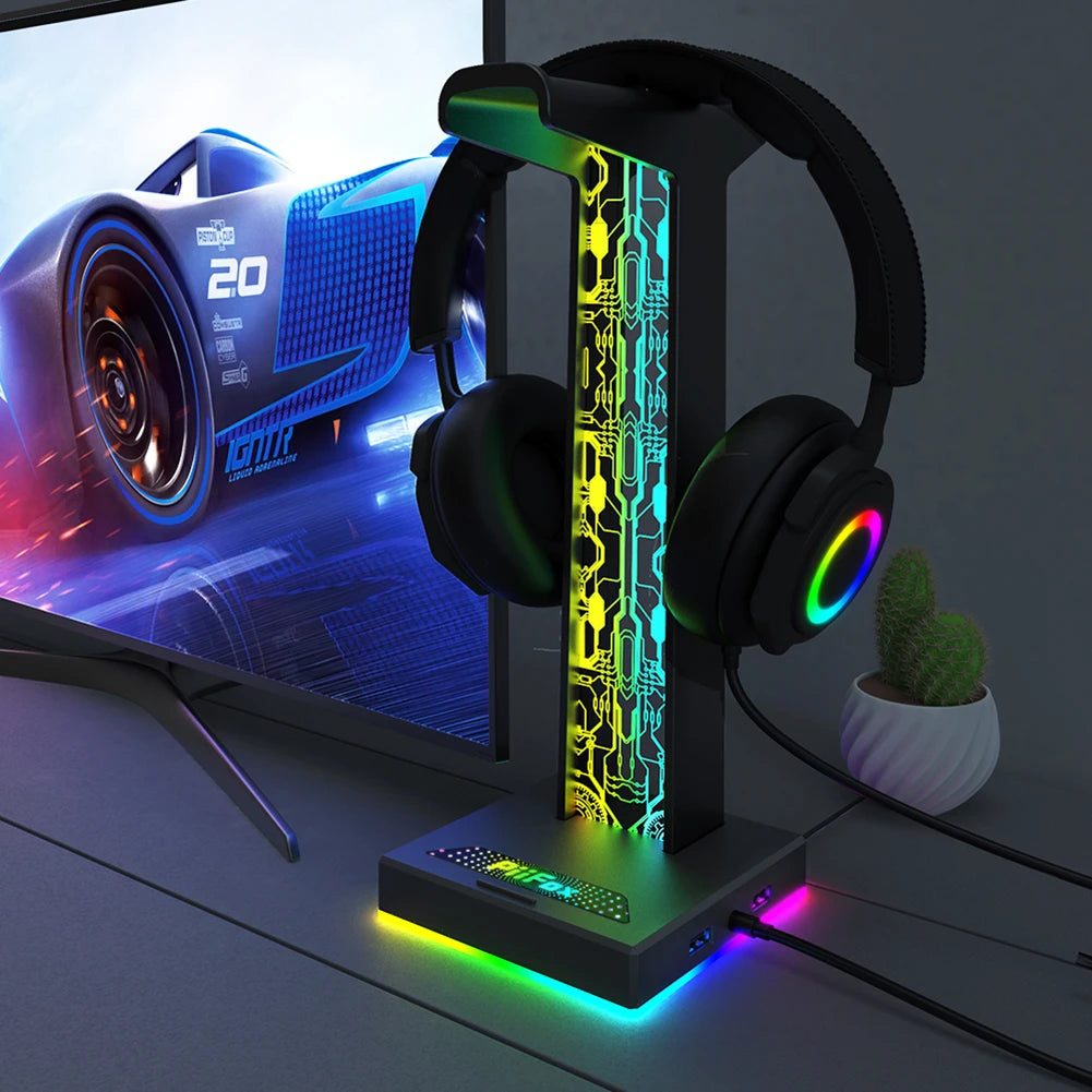 RGB Gaming Kopfhörerständer mit Dual USB und Licht