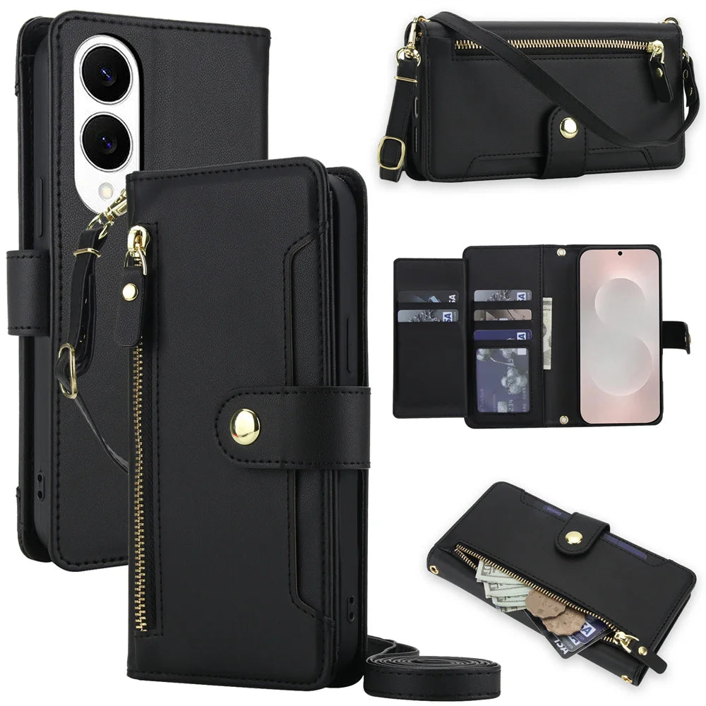 Crossbody Leder Brieftasche Hülle für Samsung