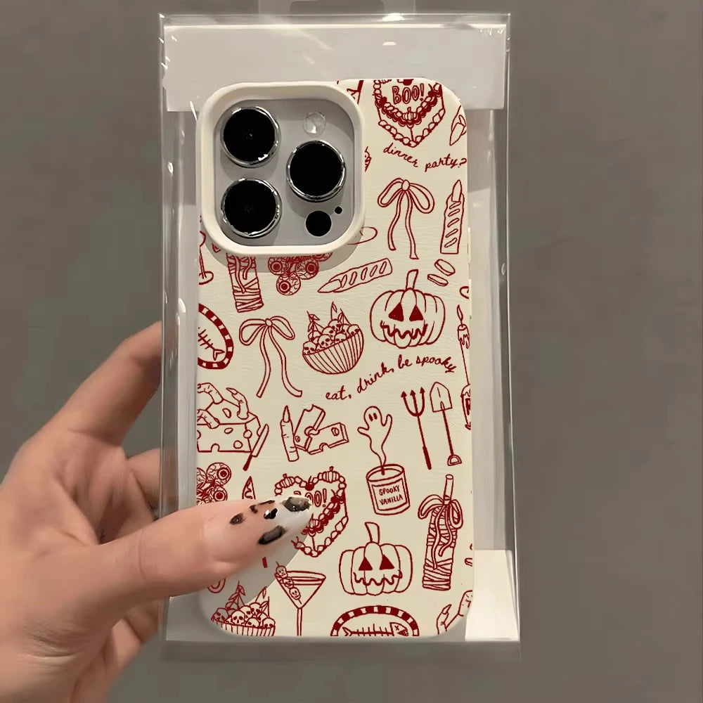 Kürbis Geist Lederhülle für iPhone 16-14 Modelle