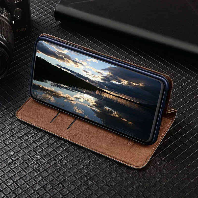 Rindsleder Flip Case mit Magnet für iPhone 17