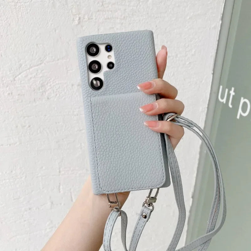 Crossbody Lederhülle mit Brieftasche für Samsung