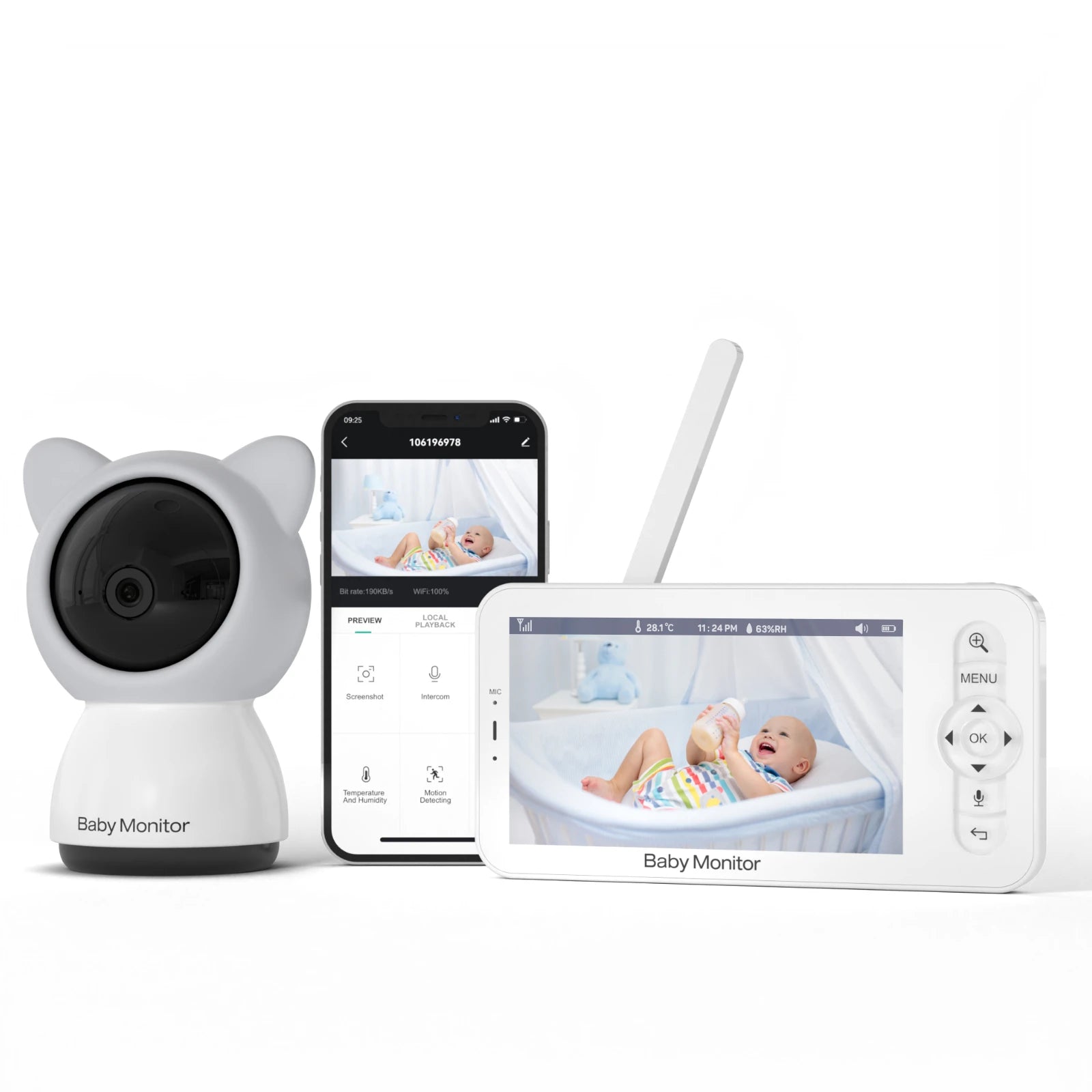 WiFi Babyphone 5 Zoll LCD Kamera mit PTZ & Schlafliedern