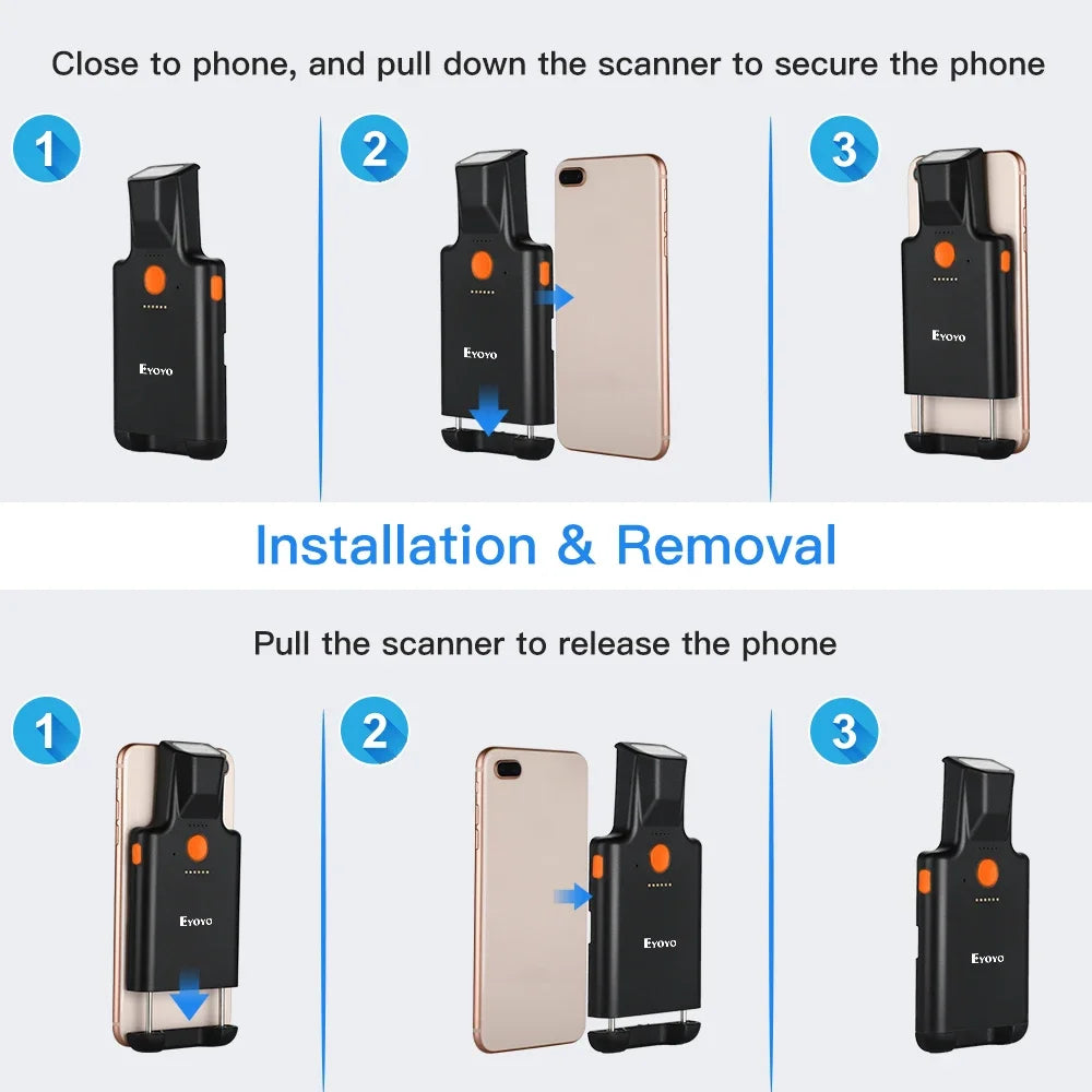 Tragbarer 1D Barcode Leser mit Rückenclip und Scan