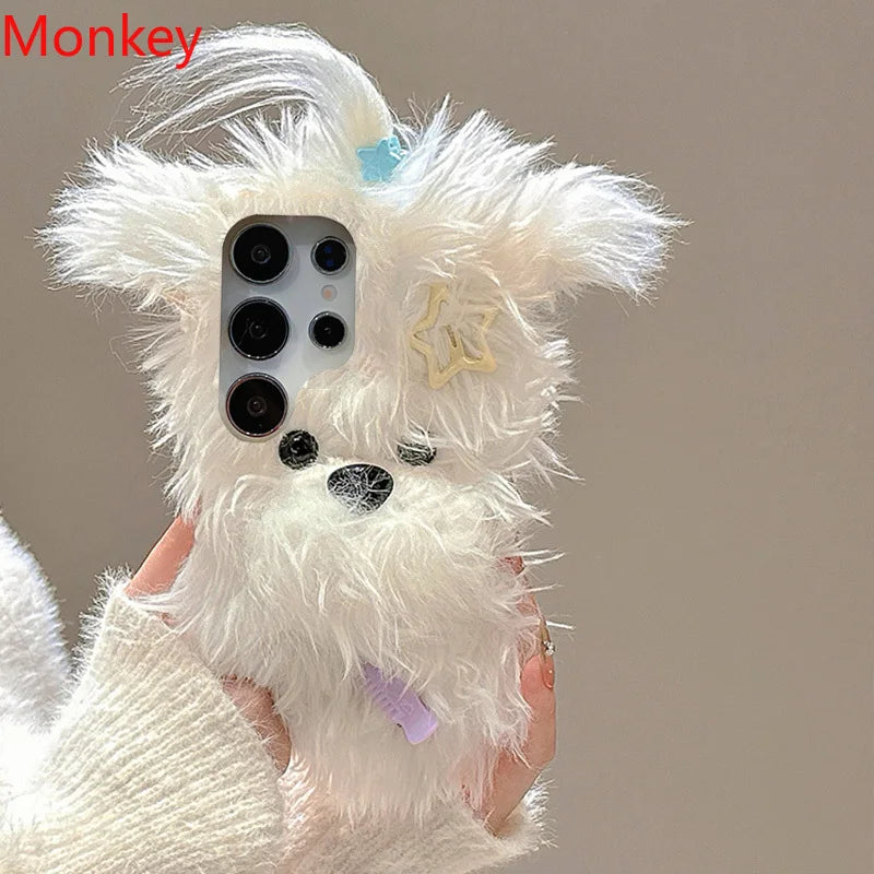 Flauschige Welpenhülle mit Schleife für Samsung