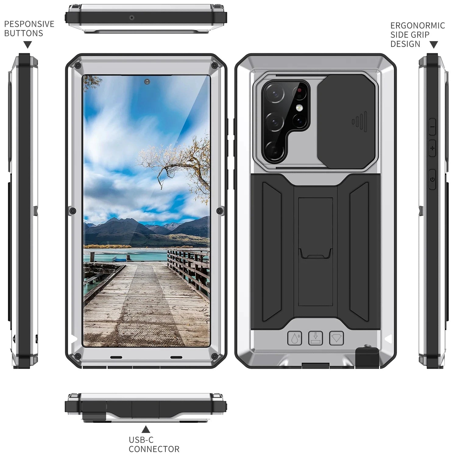 Metall Schutzhülle mit Ständer für Galaxy S25 Ultra