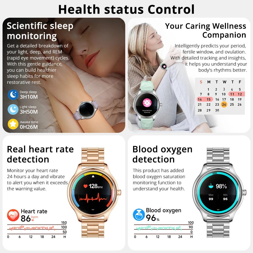 Ultradünne Smartwatch 1,32" AMOLED Damen Gesundheit