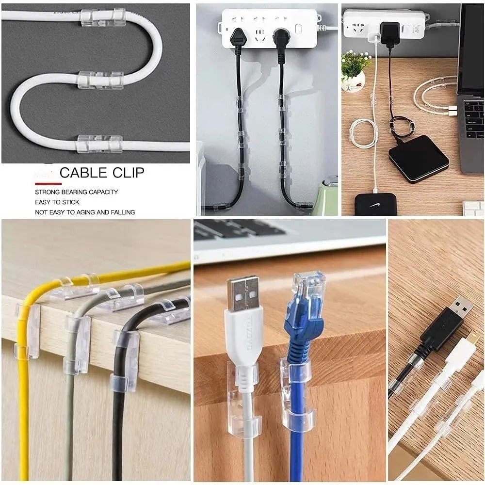 Self-adhesive cable clips for cable organization &amp; office