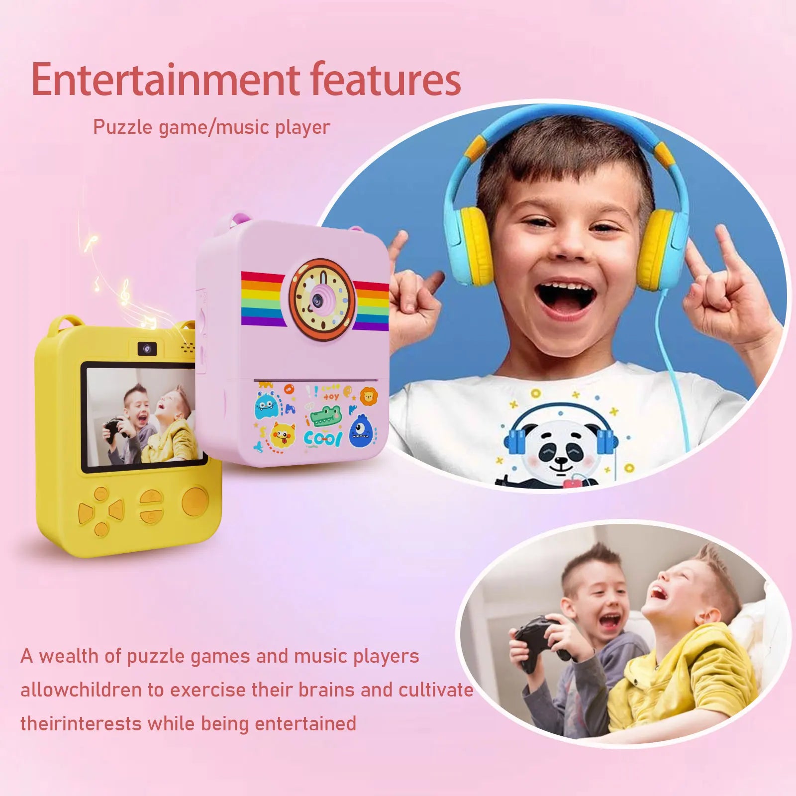 Kinder‑Sofortdruckkamera 1080P HD Einhorn Rosa