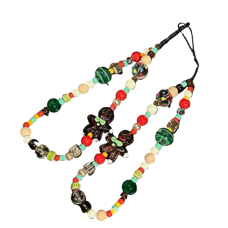 Lebkuchenmann Weihnachts Handykette mit Herzperlen