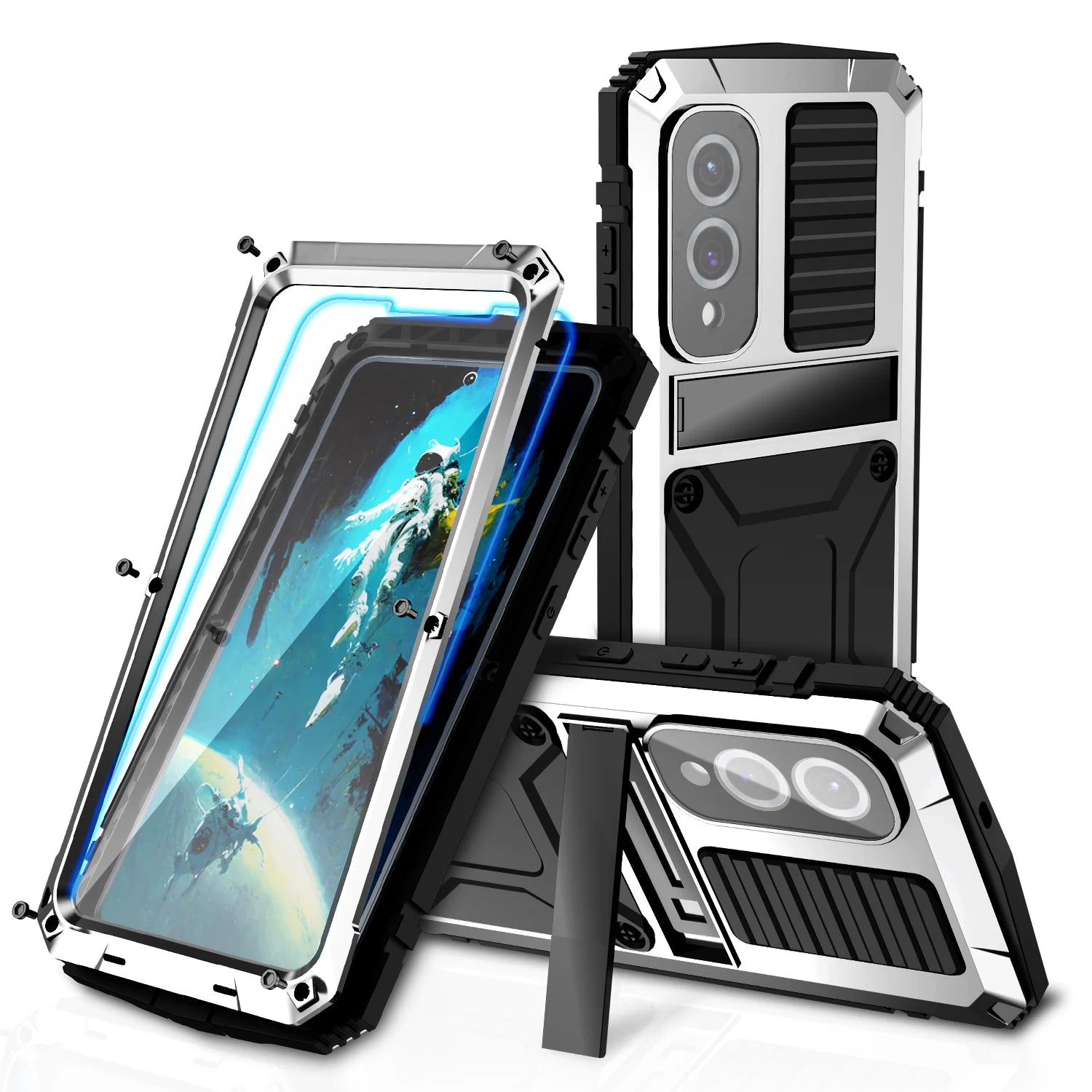 Metall Stoßfeste Hülle mit Glas für Samsung