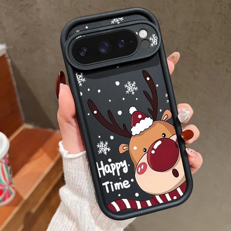 Weiche TPU Weihnachtshülle für Google Pixel 7 8 und 9 Serie stoßfest flexibel passgenau mit Hirschmotiv rutschfestes Silikon Case