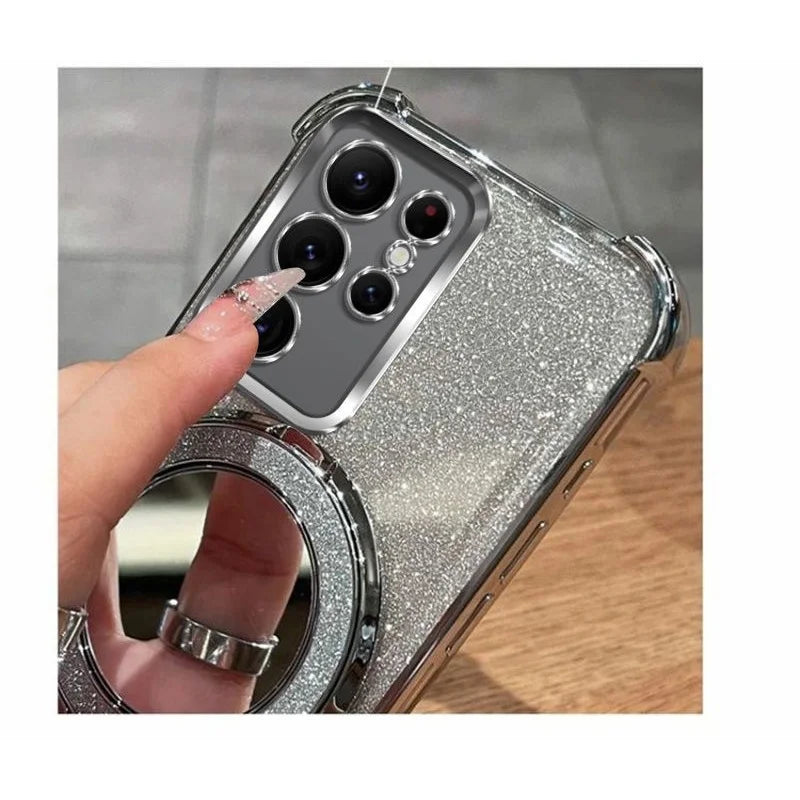 Glitzer Spiegel Hülle mit Ständer für Samsung S25