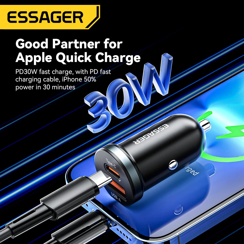 Essager 30W USB-C Autoladegerät Schnellladung Typ C