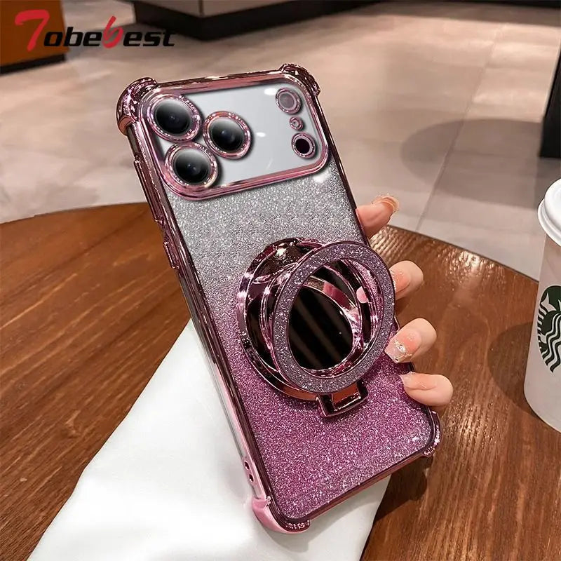 Glitzer Spiegel Hülle mit Ständer für iPhone 17