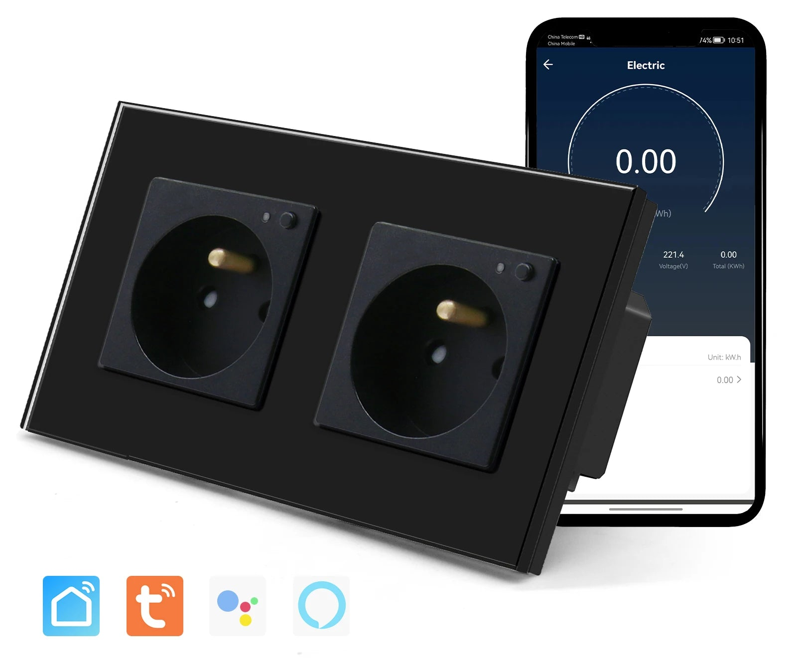 Doppelte Wandsteckdose Glas Panel Smart 16A