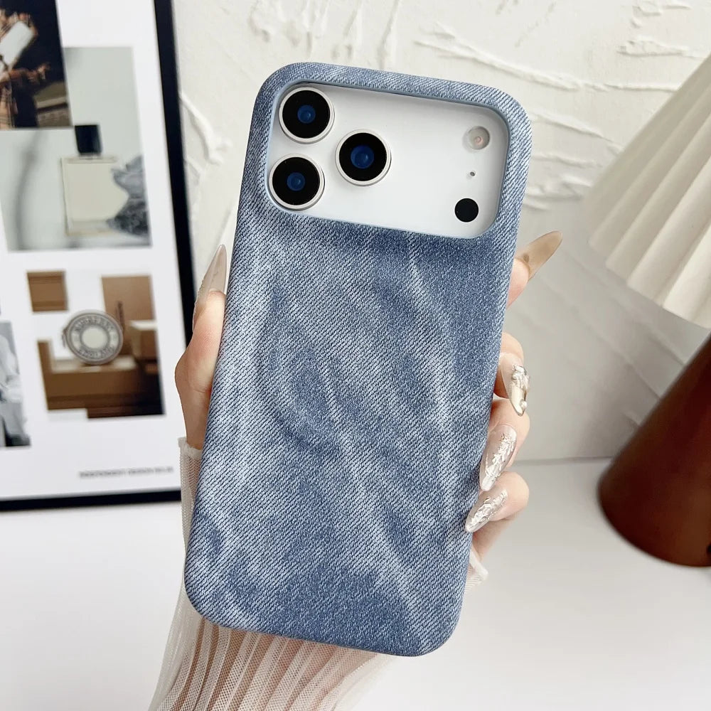 Fashionable denim leather Magsafe magnetic phone case