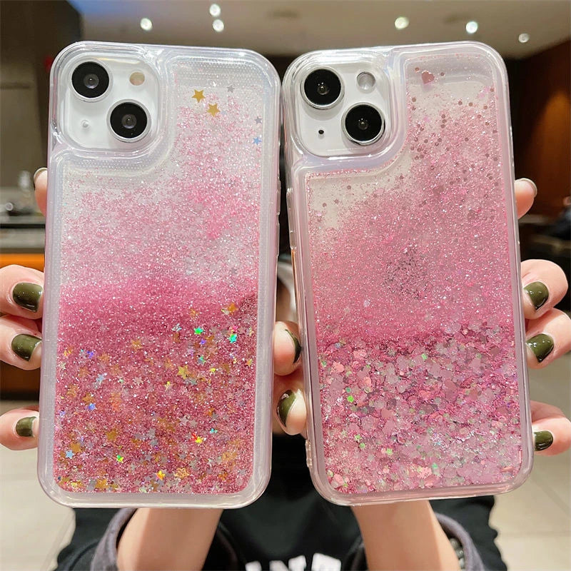 Flüssige Glitzerherz-Hülle für iPhone 17 Pro Max