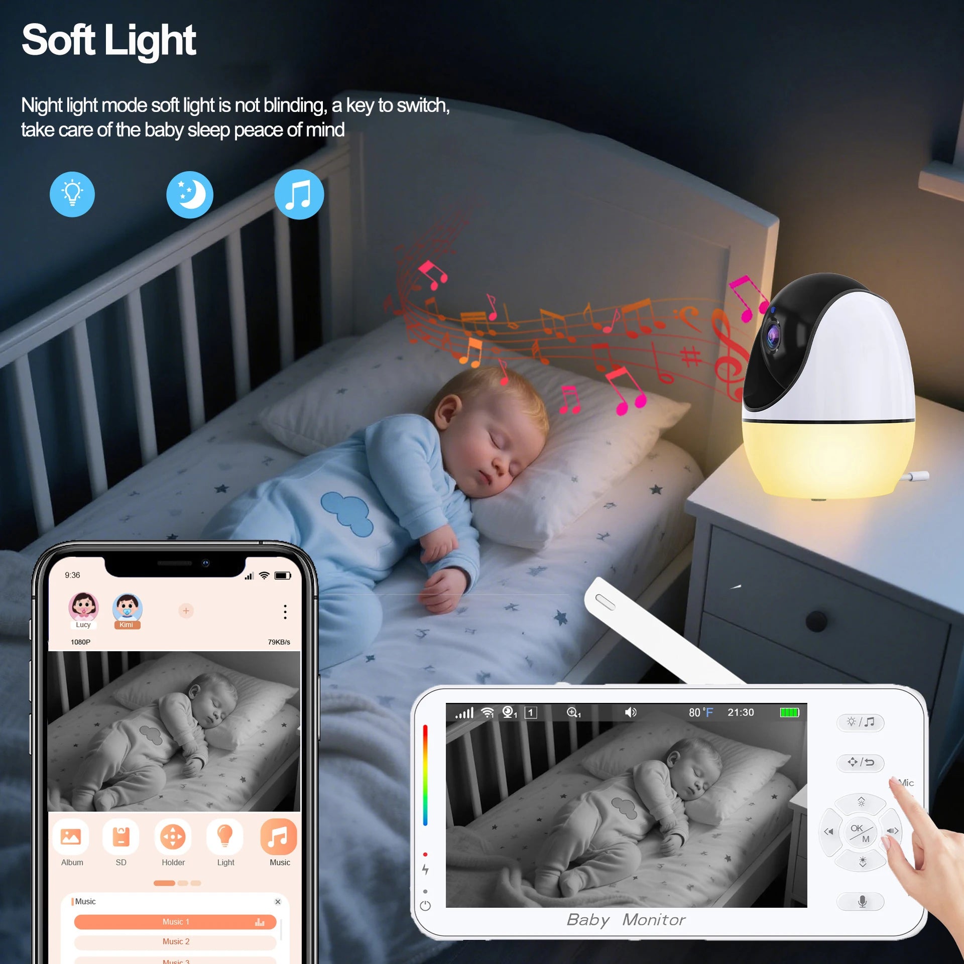 4,3-Zoll Baby Monitor mit Zoomkamera & Nachtlicht