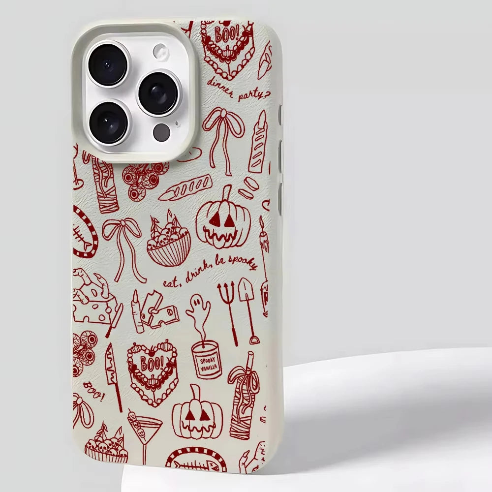 Kürbis Geist Lederhülle für iPhone 16-14 Modelle